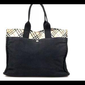 Authentic BURBERRY Nova Check Black Nylon/Canvas Tote Bag Blue Label